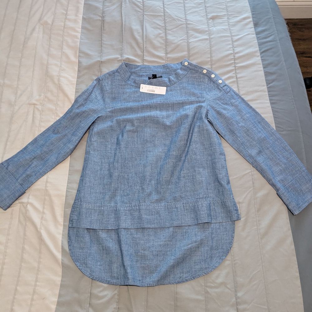 (NWT) J. Crew Women's Funnel Neck Top Size 00 Blue Chambray